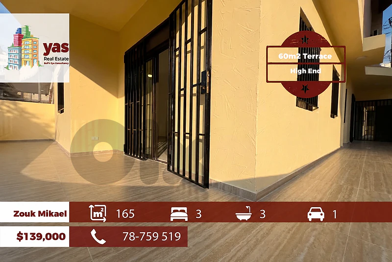 Zouk mikael 165m2 | 60m2 terrace | Prime Location | Calm Area | EH/RH