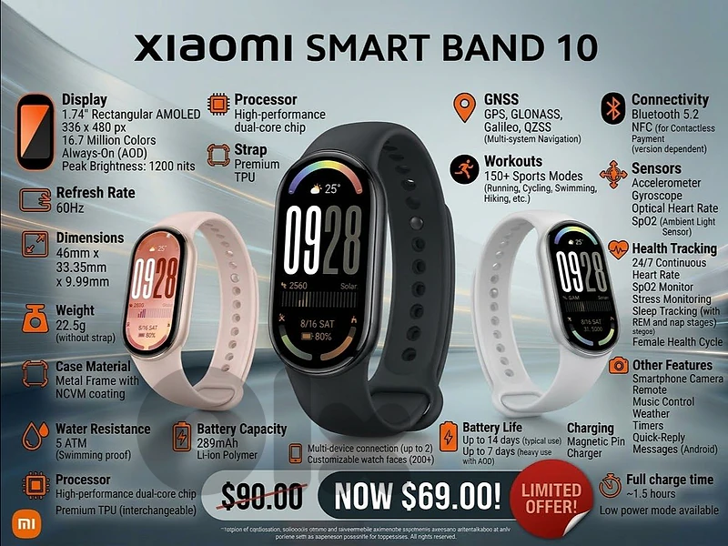 Xiaomi smart band 10 (Black, or Silver,or pink)