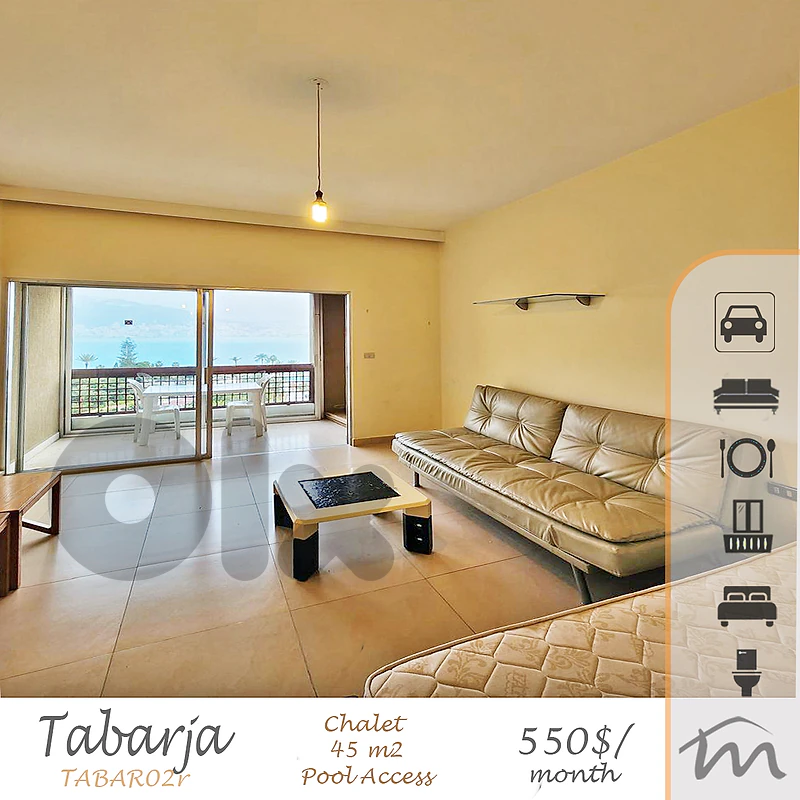 Tabarja | Furnished/Equipped 45m² Chalet | Panoramic Sea View