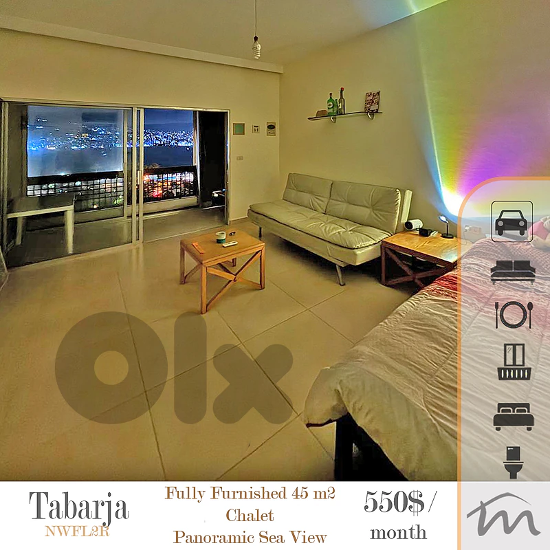 Tabarja | Furnished & Equipped 50m² Flat | Panoramic Sea View | Catch