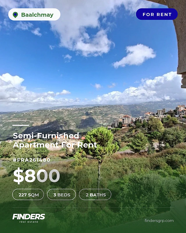 Apartment for rent in Baalchmay! شقة للإيجار في بعلشماي!