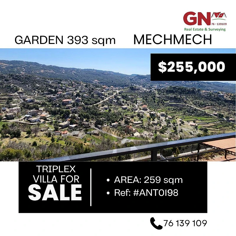 Villa Triplex in Mechmech 259m² with Garden 393m² ONLY for 255Kفي مشمش