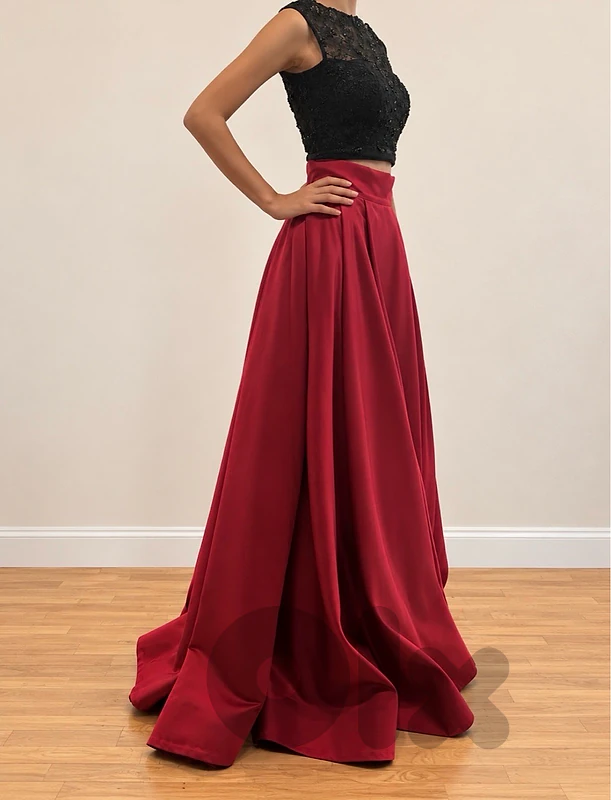 Hussein Bazaza Burgundy Two-Piece Evening Dress-S