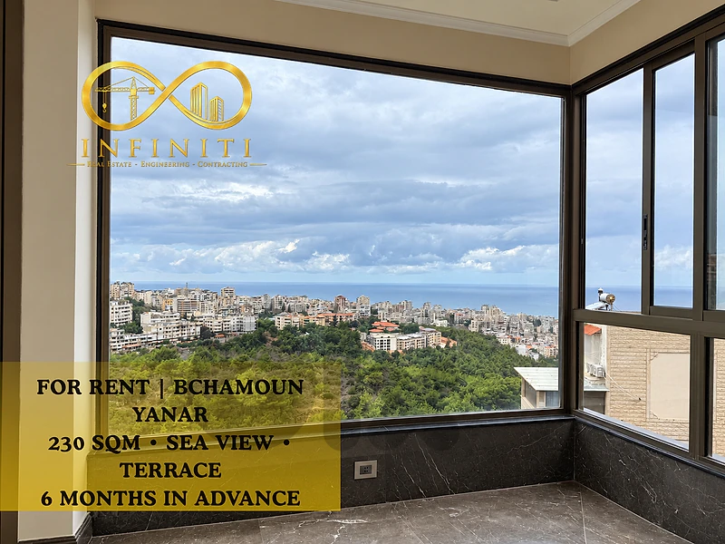 230 SQM Apartment for Rent in Bchamoun-Yanar Aley | Terrace & Sea View