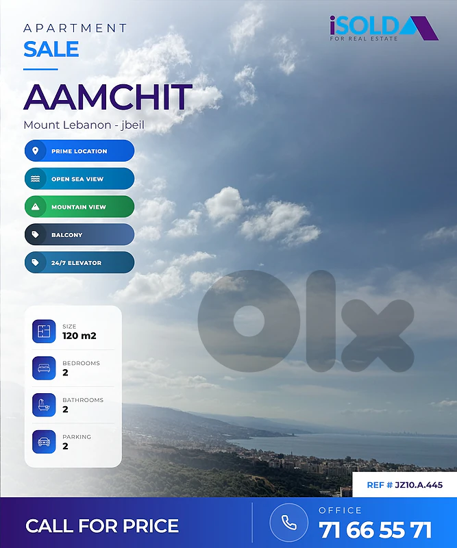Apartment + Mountain & Sea View 4 Sale in Aamchit - شقة للبيع في عمشيت