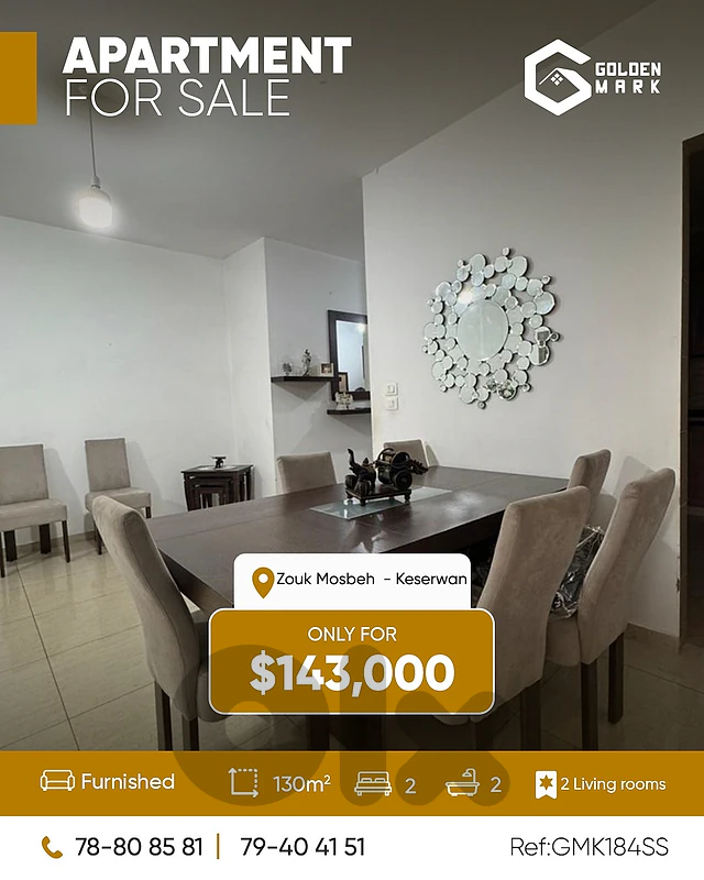 GMK184SS - Apartment For Sale In Zouk Mosbeh -شقة للبيع في ذوق مصبح