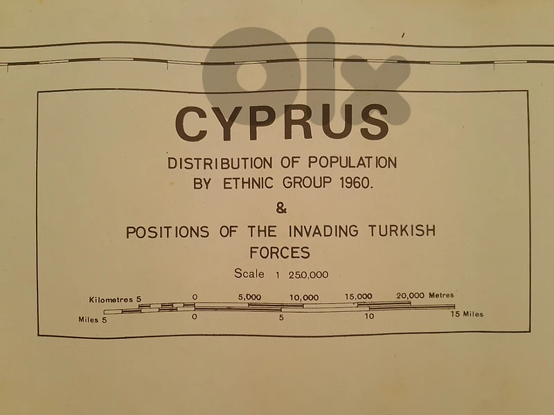 Vintage Cyprus map 75 all ethnic groups and routes & Turkish invasion