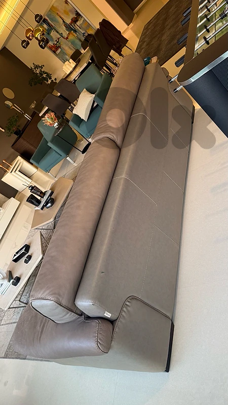 real leather sofa in greige color