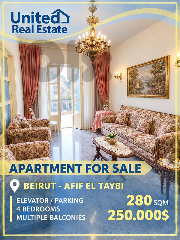 Spacious 4-Bedroom Apartment for Sale in Beirut – Afif El Taybi