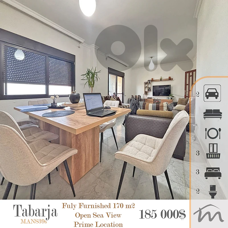 Tabarja | Fully Furnished 170m² | Prime Neighborhood | Open Sea View