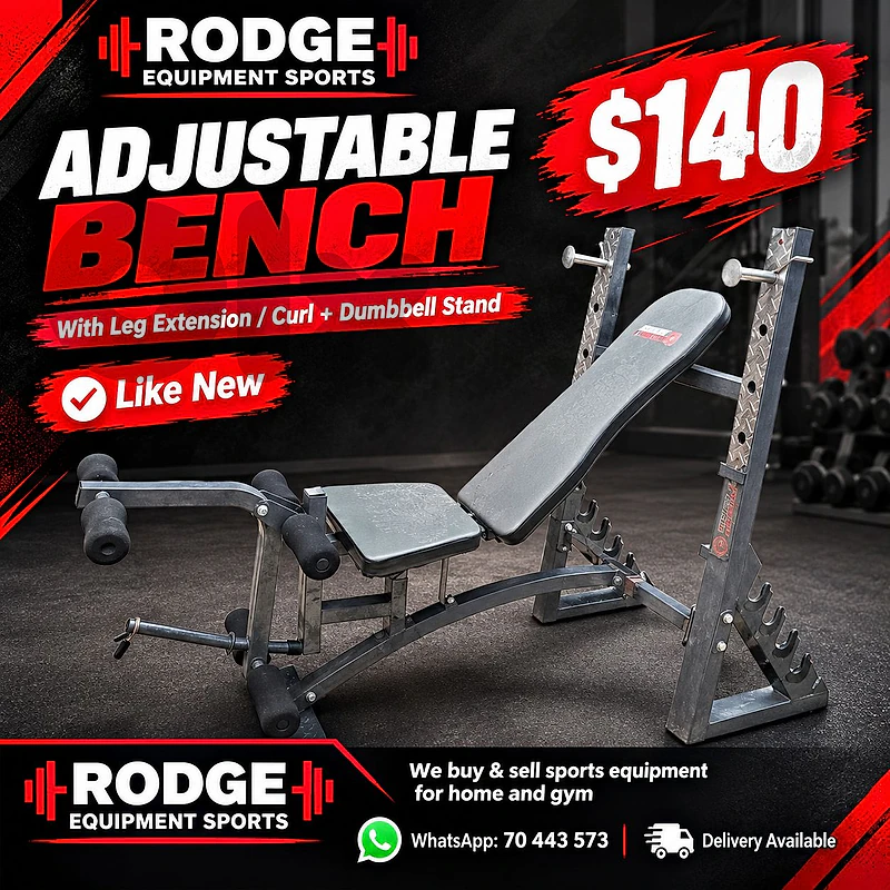 Benche adjustable like new with leg ext/curl and stand for Dambels