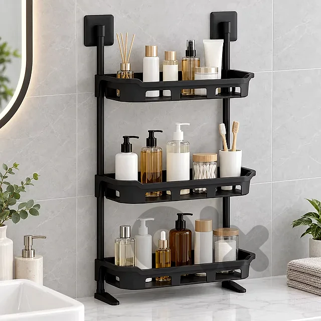 Vertical Bathroom Organizer Rack with Hooks