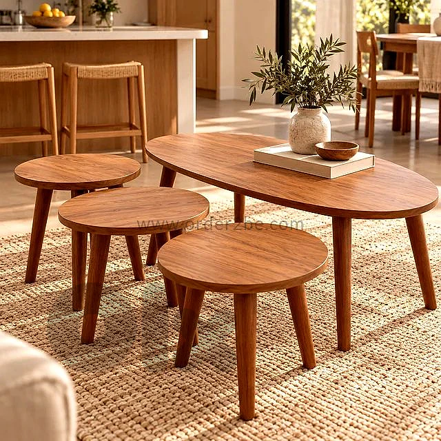 4-Piece Oval Coffee and Nesting Table Set, Dark Brown