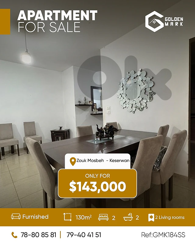 GMK184SS - Apartment For Sale In Zouk Mosbeh -شقة للبيع في ذوق مصبح