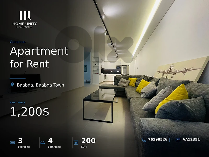 3-bedrooms furnished Apartment for Rent in Baabda Town