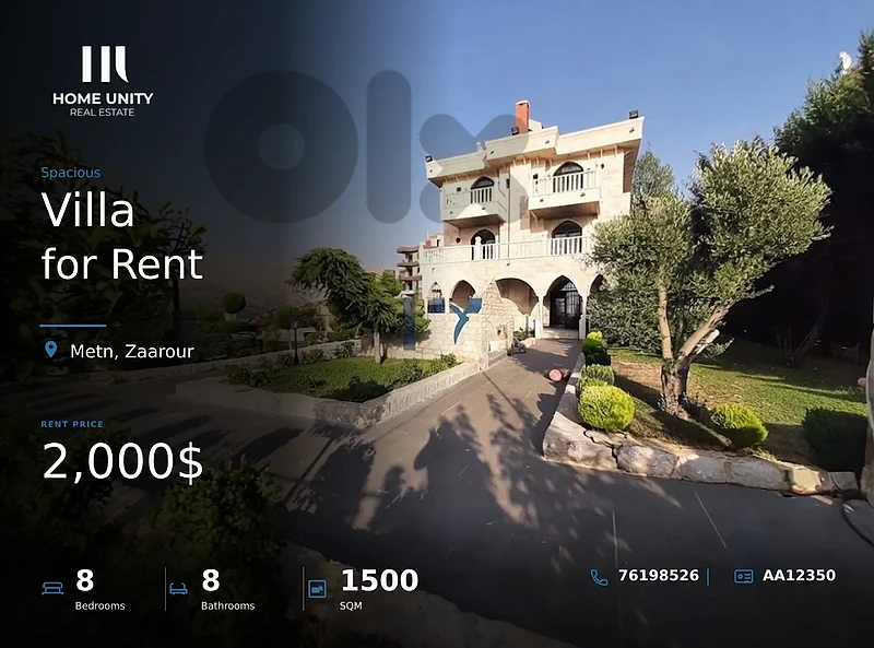 8-bedrooms furnished Villa for Rent in Zaarour , Metn