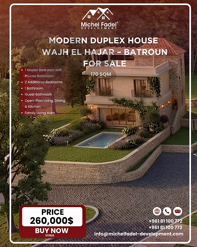 ST1023-Modern Duplex House for Sale | Wajh El Hajar – Batroun ST1023-Modern Duplex House for Sale | Wajh El Hajar – Batroun