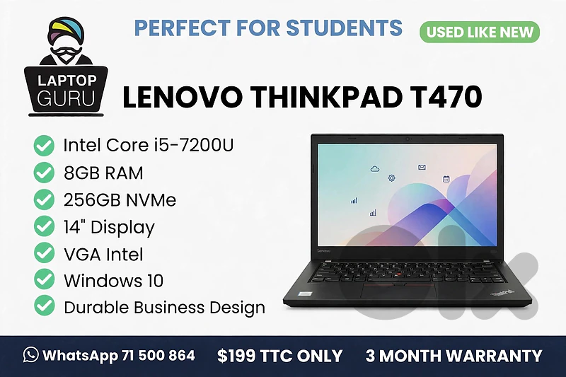 LENOVO THINKPAD T470  I5-7200U  8GB  256GB NVME  14'' VGA INTEL