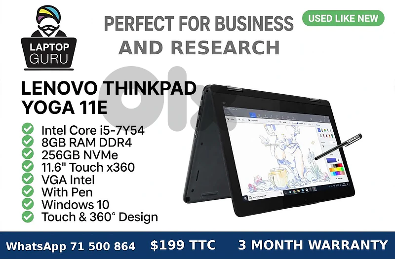 Lenovo Thinkpad YOGA 11E  I5 8GB 256GB  11.6'' touch x360 with pen