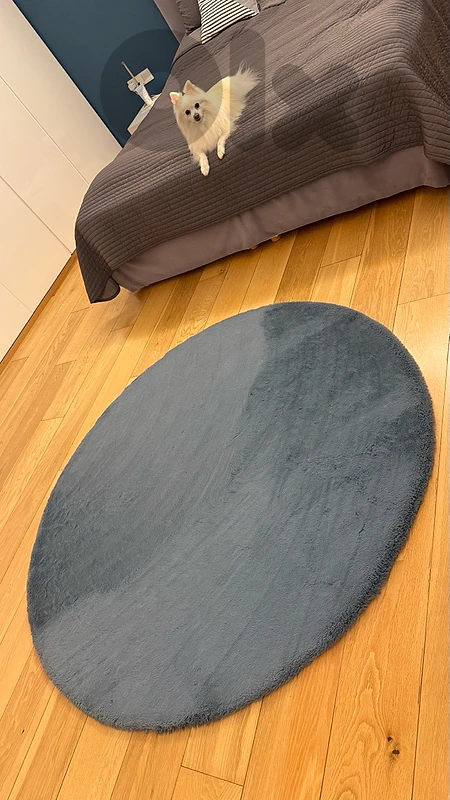 round carpet rabbit fur in blue like new