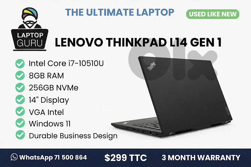 Lenovo Thinkpad L14 Gen 1  I7-10510U  8GB Ram  256GB Nvme 14'' Screen