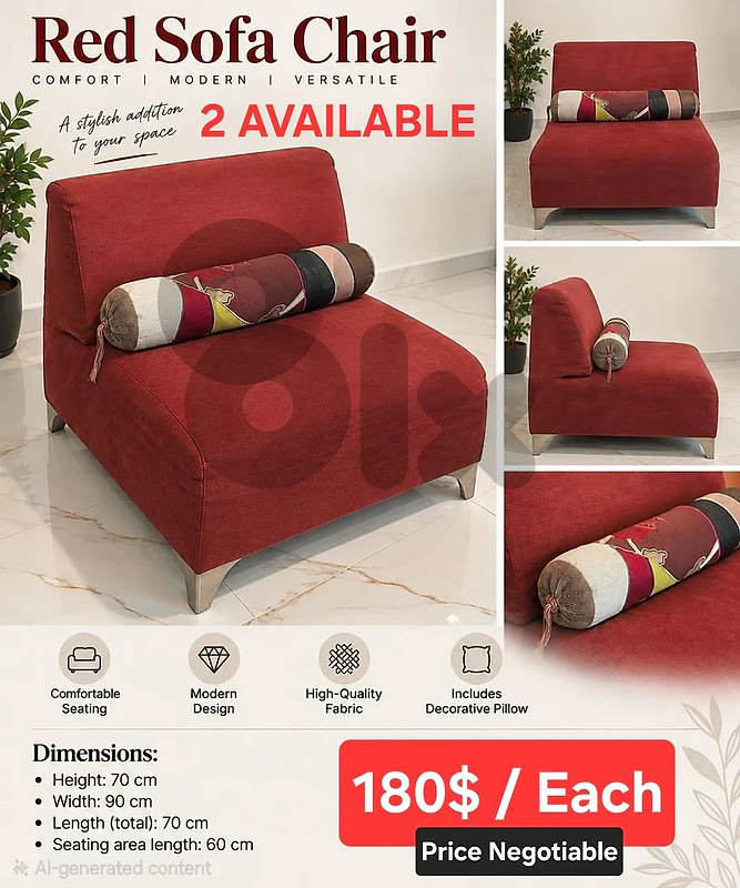 Red Sofa Chair (Natuzzi Brand) - Very Good Quality