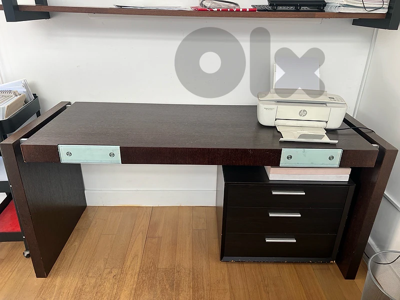 wood desk with drawers and shelves