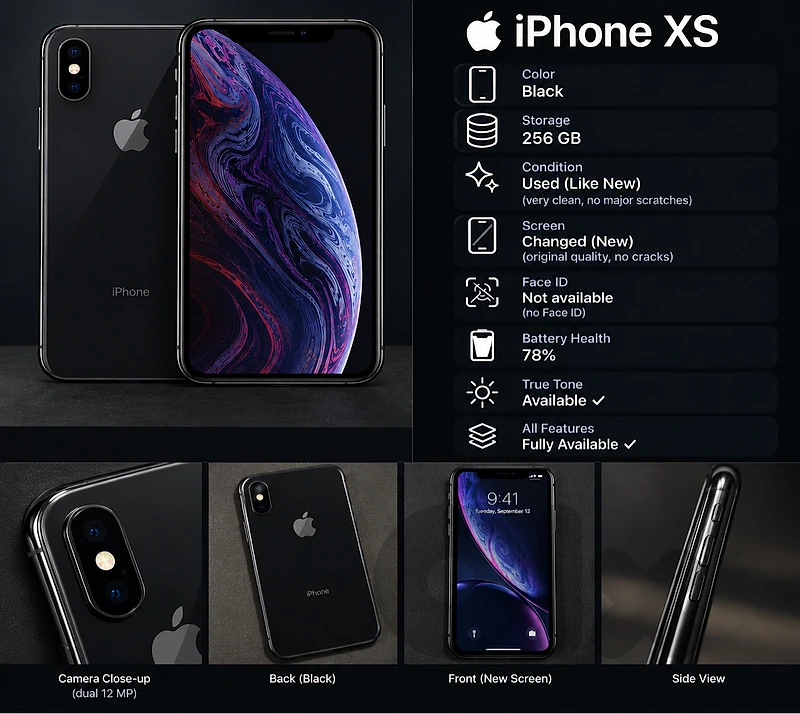 iPhone XS Black 256 GB, used Like New