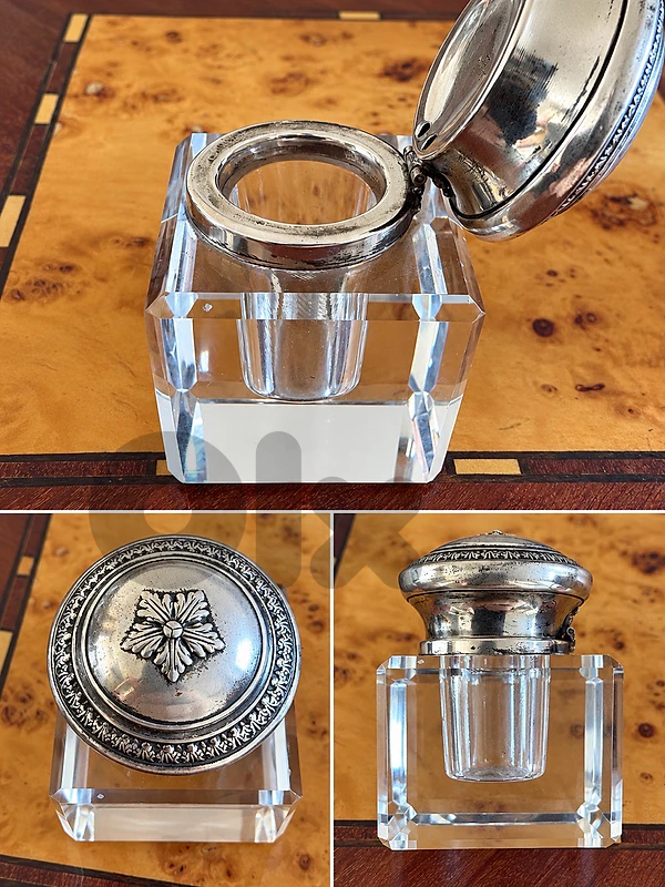 vintage baccarat crystal inkpot sterling silver 925 40g+
