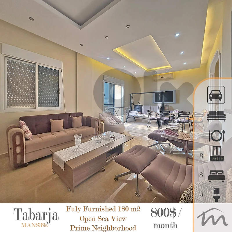 Tabarja | Fully Furnished 180m² Apt | Prime Neighborhood | 3 Balconies