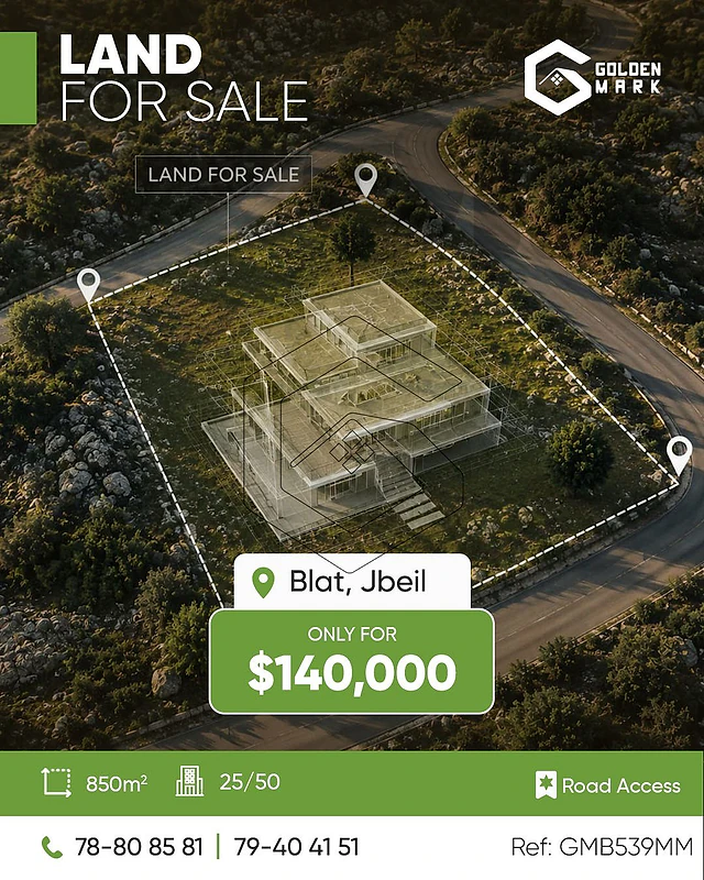 GMB539MM Land for sale in Blat Jbeil أرض للبيع في بلاط جبيل