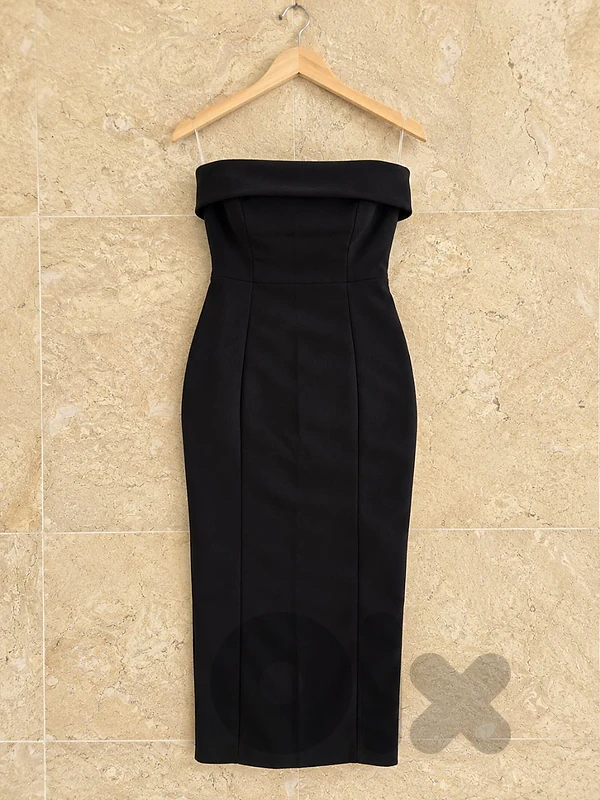 Black Strapless Midi Dress