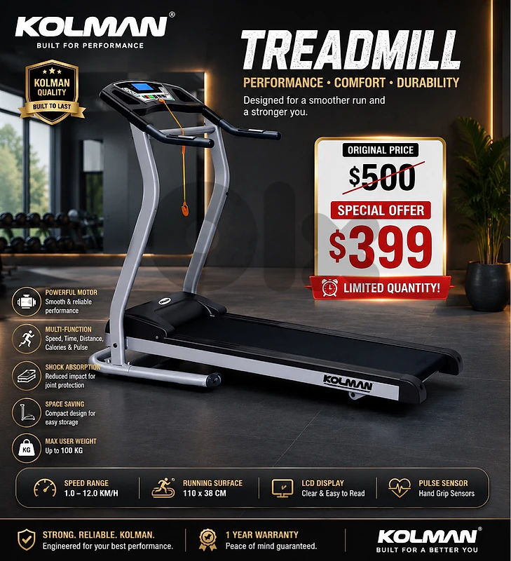 Kolman Treadmill 2HP كفالة شركة