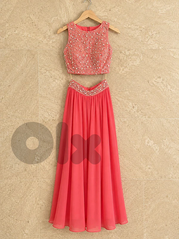 Coral Orange  Dress – Crop Top & Maxi Skirt
