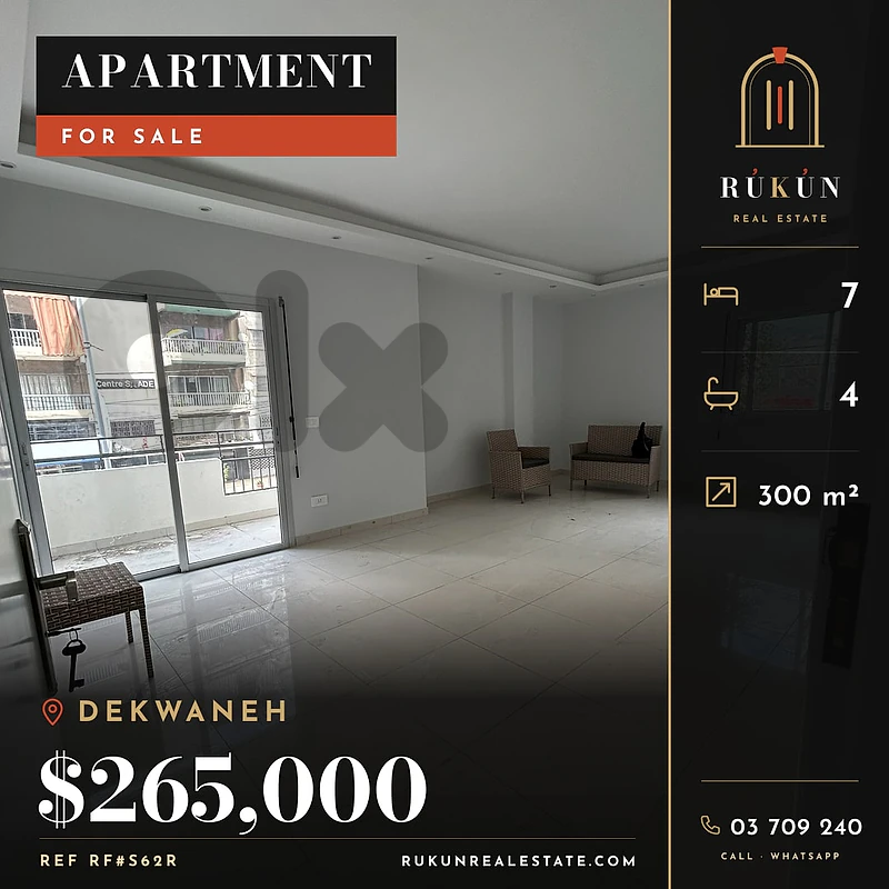 Fully renovated apartment for sale 7 rooms in Dekwaneh 300m2 for $265K