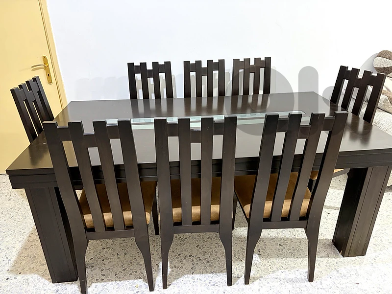 Solid Wood Dining Table Set with 8 Chairs