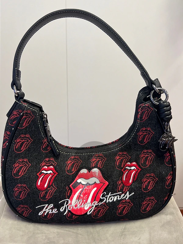 Rolling Stones Black Denim Shoulder Bag
