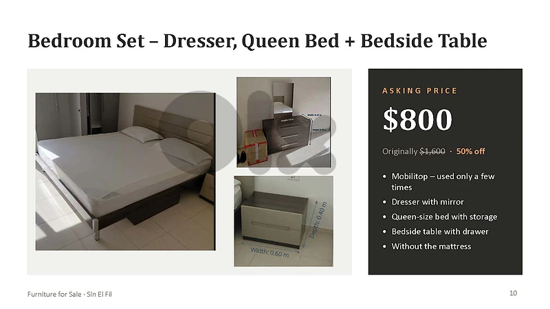 Bedroom Set – Dresser, Queen Bed + Bedside Table