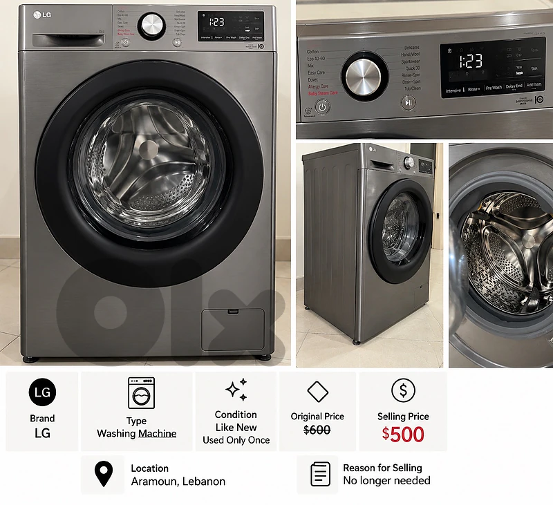 LG Dryer 9kg silver – Like New – Used Once