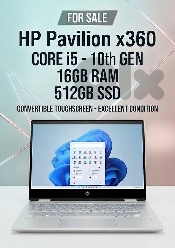 HP Pavilion x360 Core i5 10th Gen, 16GB RAM, 512GB NVMe HP Pavilion x360 Core i5 10th Gen, 16GB RAM, 512GB NVMe