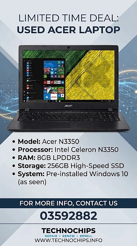 Acer Celeron N3350 Laptop, 8GB RAM, 256GB SSD Acer Celeron N3350 Laptop, 8GB RAM, 256GB SSD