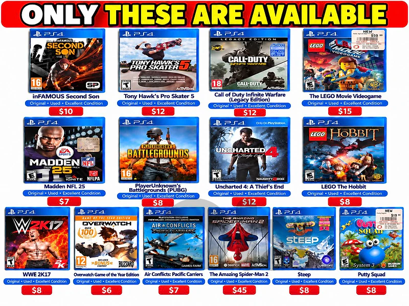 ORIGINAL PS4 games for sale , used excellent condition