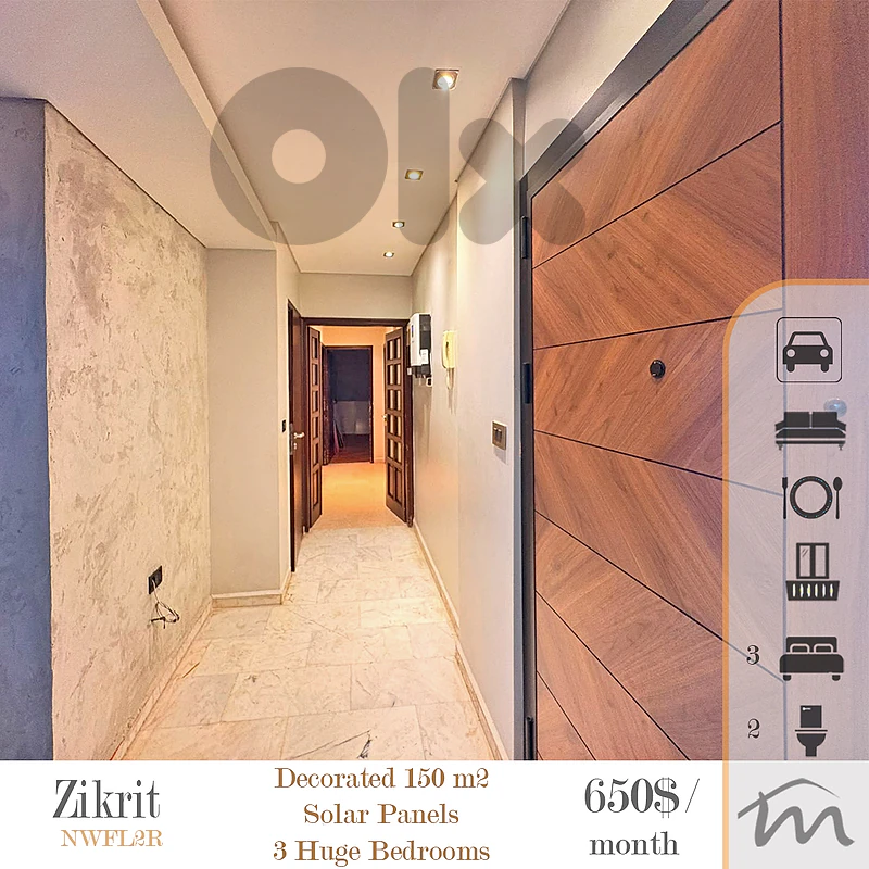 Zikrit | Semi-Furnished 150m² | Solar Panels | Huge Bedrooms | Catch