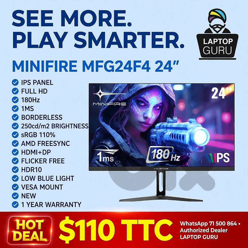 MINIFIRE MFG24F4 GAMING SCREEN 24", FHD, 180Hz, HDMI+DP, VESA MOUNT