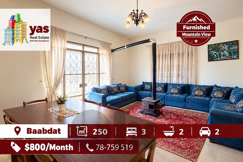 Baabdat 250m2 | Furnished Flat | Mountian View | Rent | TCH