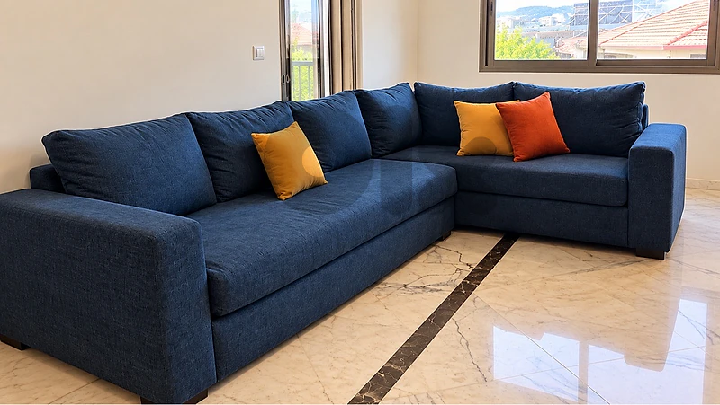 Navy Blue L-Shaped Corner Sofa for Sale