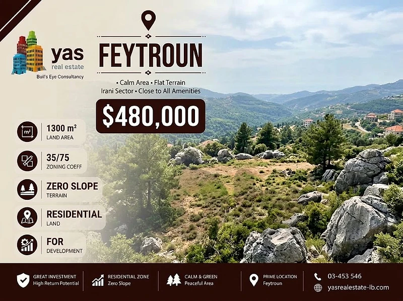 Feytroun/Irani 1300m2 | Flat Land | COeff 35/75 | Residential | WA