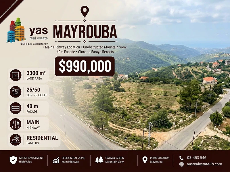 Mayrouba 3300m2 | Land | Facade | Ideal Investment | WA