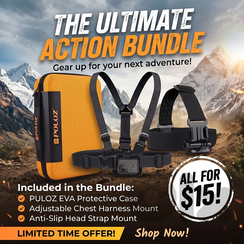 3-in-1 Action Camera Mount & Protective Case Bundle