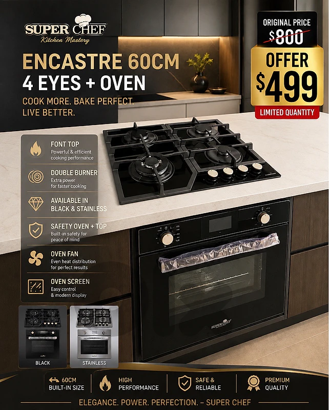 Encastre gas oven + top 90cm New